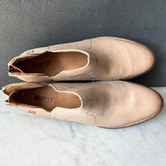 Born Kerri Tan Leather Ankle Boot Western Cut Out Back Zip - Women's Size 9 - Picture 8 of 10